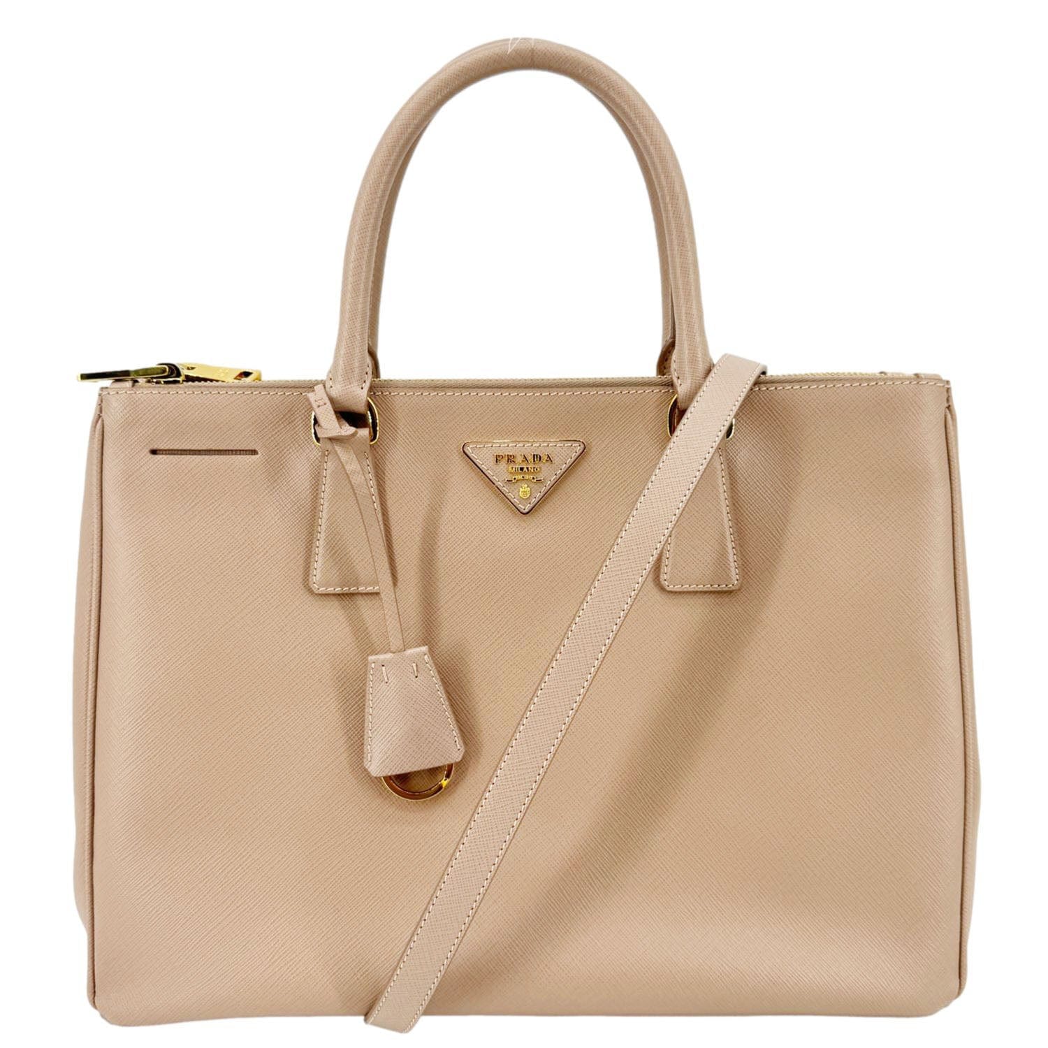 PRADA Galleria Double Zip Saffiano Leather Top Handle Tote Bag Beige