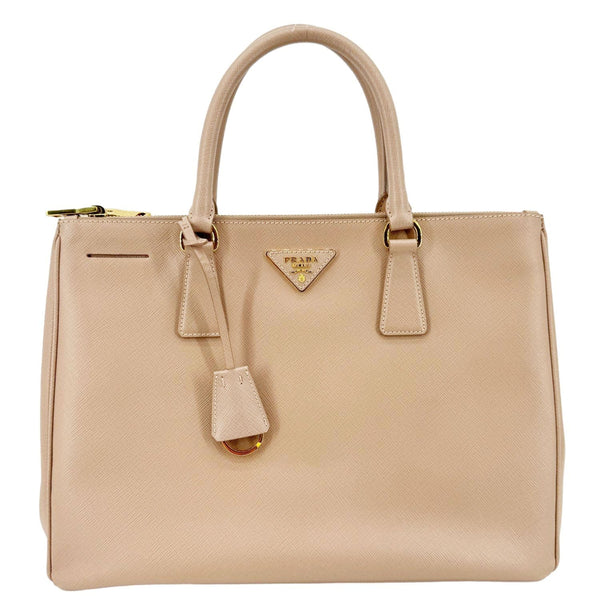 PRADA Galleria Double Zip Saffiano Leather Top Handle Tote Bag Beige