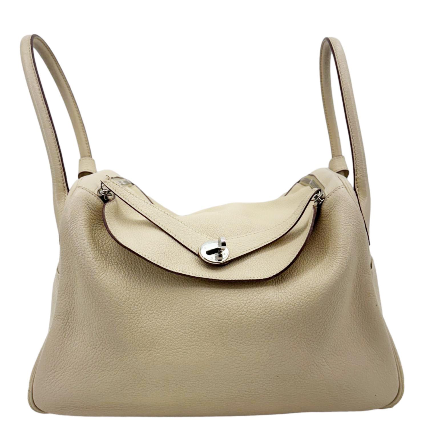 HERMES Lindy 34 Taurillon Clemence Leather Shoulder Bag Beige