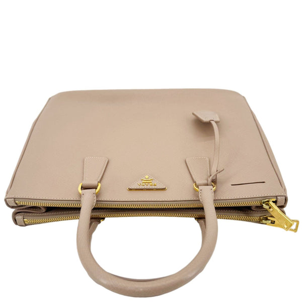 PRADA Galleria Double Zip Saffiano Leather Top Handle Tote Bag Beige