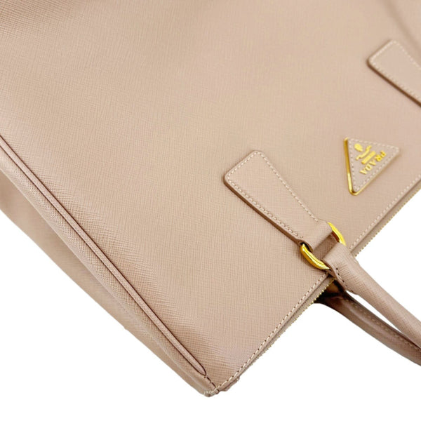 PRADA Galleria Double Zip Saffiano Leather Top Handle Tote Bag Beige