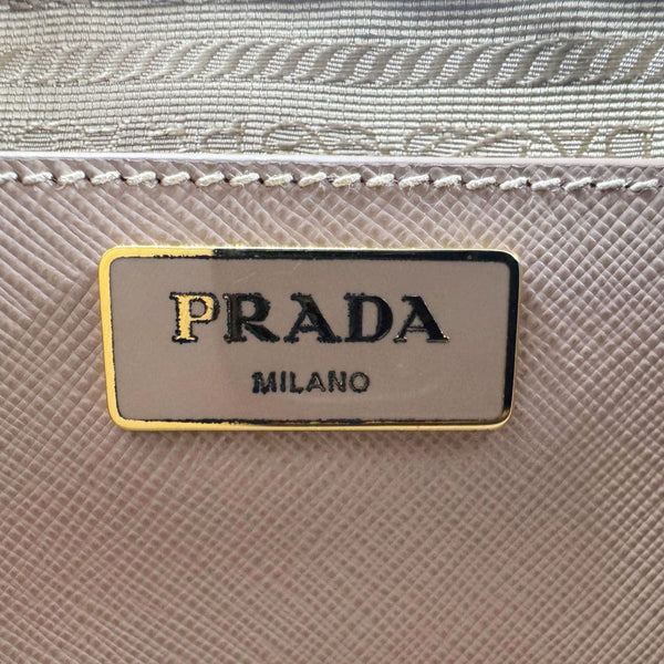 PRADA Galleria Double Zip Saffiano Leather Top Handle Tote Bag Beige