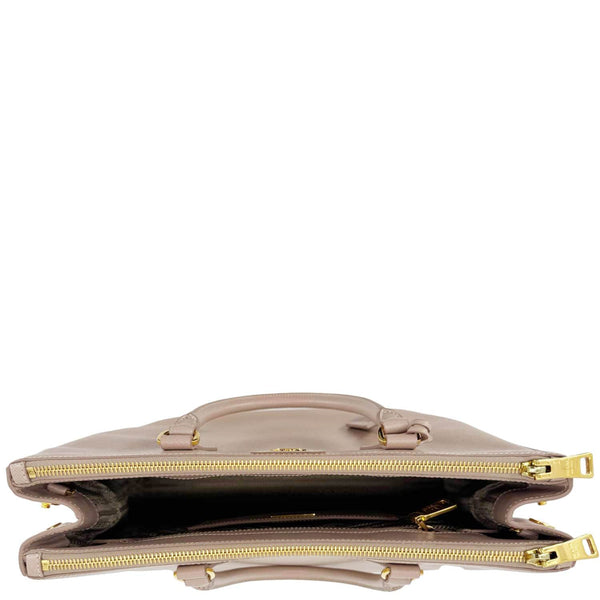 PRADA Galleria Double Zip Saffiano Leather Top Handle Tote Bag Beige