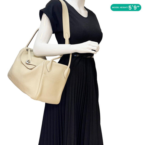 HERMES Lindy 34 Taurillon Clemence Leather Shoulder Bag Beige