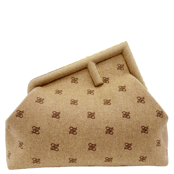FENDI First Medium Karligraphy-Embroidered Flannel Shoulder Bag Camel