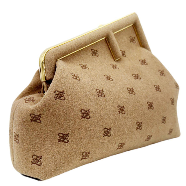 FENDI First Medium Karligraphy-Embroidered Flannel Shoulder Bag Camel