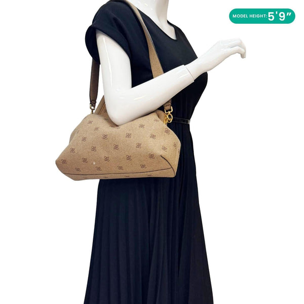 FENDI First Medium Karligraphy-Embroidered Flannel Shoulder Bag Camel