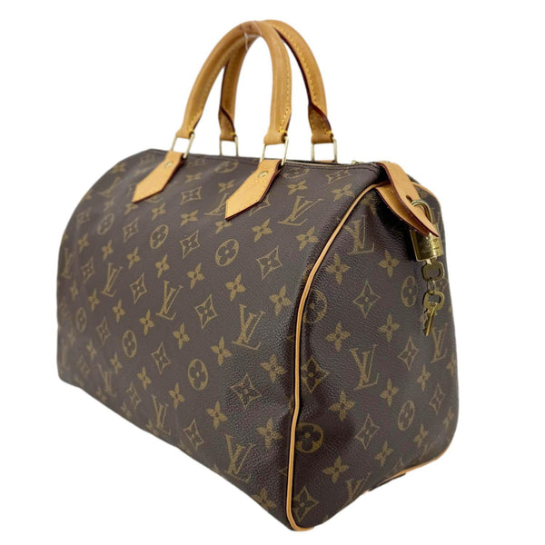 LOUIS VUITTON Speedy 30 Monogram Canvas Satchel Bag Brown