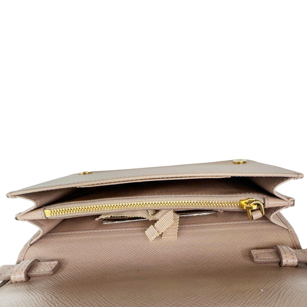 PRADA Soft Calfskin Saffiano Leather Chain Shoulder Bag Cipria