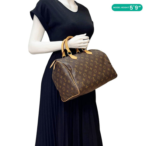 LOUIS VUITTON Speedy 30 Monogram Canvas Satchel Bag Brown