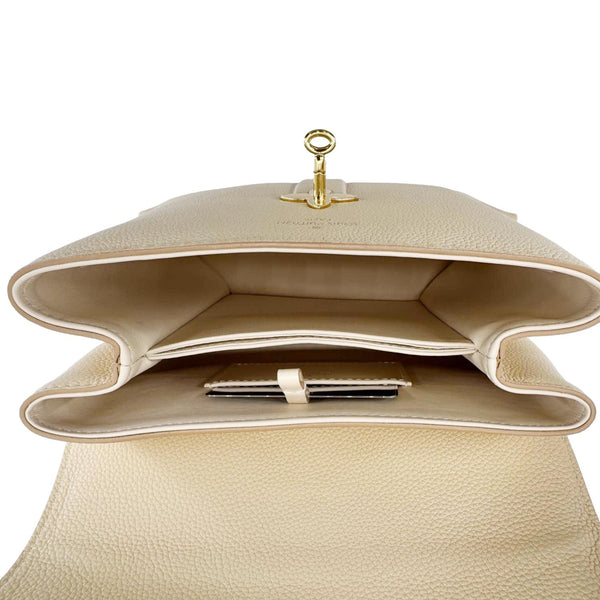 LOUIS VUITTON Rose Des Vents PM Grained Leather Top Handle Crossbody Bag Creme