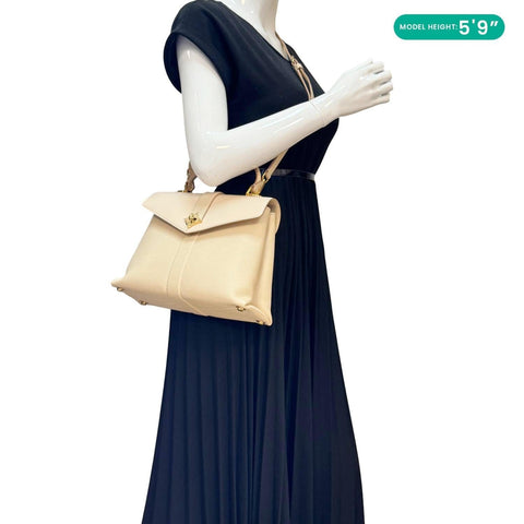 LOUIS VUITTON Rose Des Vents PM Grained Leather Top Handle Crossbody Bag Creme