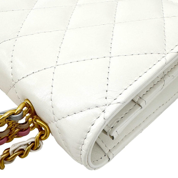 CHANEL Top Handle Multicolor Quilted Leather Crossbody Wallet On Chain White