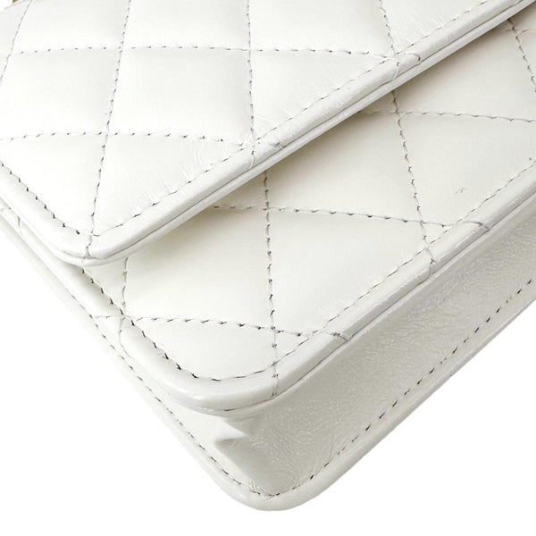 CHANEL Top Handle Multicolor Quilted Leather Crossbody Wallet On Chain White