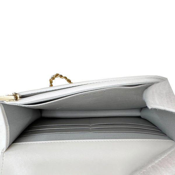 CHANEL Top Handle Multicolor Quilted Leather Crossbody Wallet On Chain White