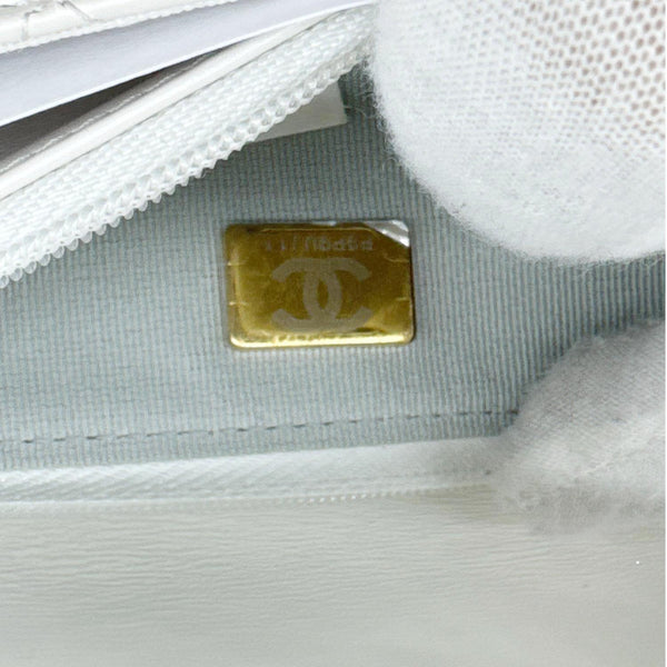 CHANEL Top Handle Multicolor Quilted Leather Crossbody Wallet On Chain White