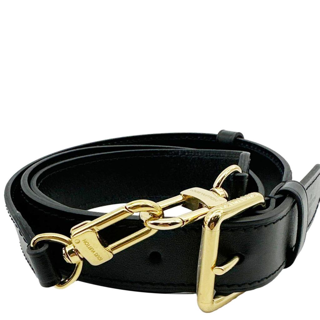 LOUIS VUITTON ベルト ブラック ゴールド金具 LOUIS VUITTON Adjustable Leather Shoulder Strap Black