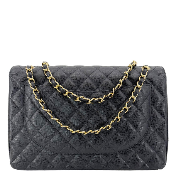 CHANEL Maxi Classic Double Flap Caviar Leather Shoulder Bag Black