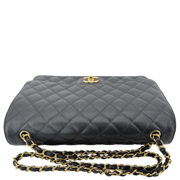CHANEL Maxi Classic Double Flap Caviar Leather Shoulder Bag Black