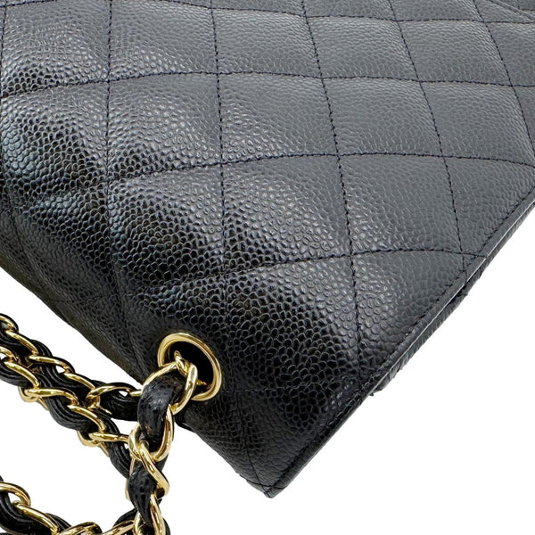 CHANEL Maxi Classic Double Flap Caviar Leather Shoulder Bag Black