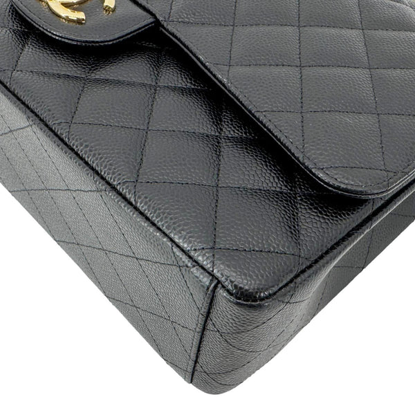 CHANEL Maxi Classic Double Flap Caviar Leather Shoulder Bag Black