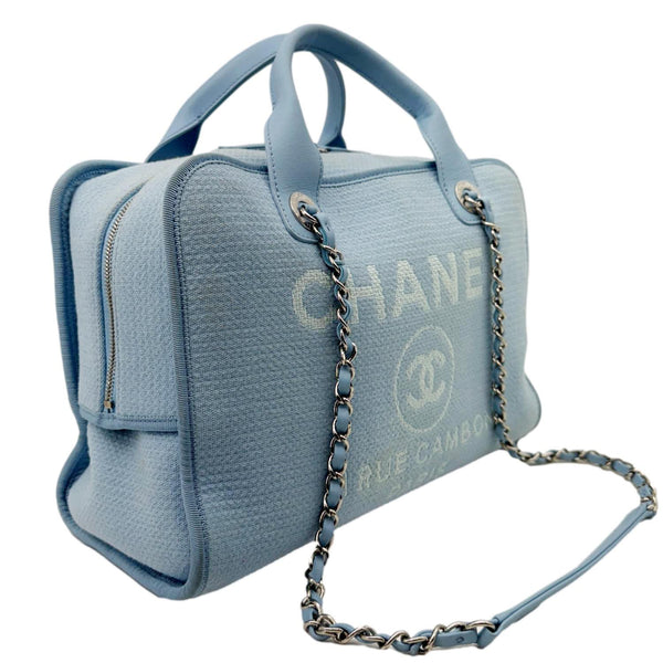 CHANEL Deauville Small Canvas Bowling Tote Bag Light Blue