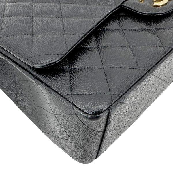 CHANEL Maxi Classic Double Flap Caviar Leather Shoulder Bag Black
