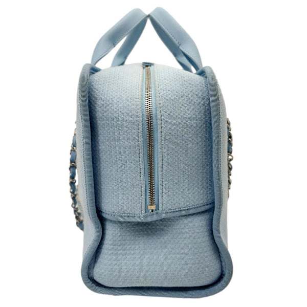 CHANEL Deauville Small Canvas Bowling Tote Bag Light Blue