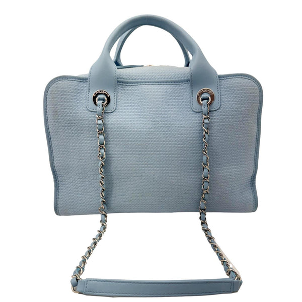 CHANEL Deauville Small Canvas Bowling Tote Bag Light Blue