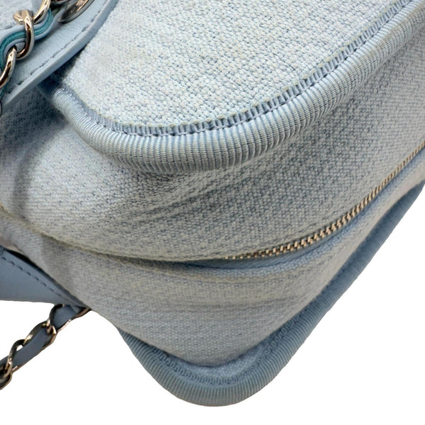 CHANEL Deauville Small Canvas Bowling Tote Bag Light Blue