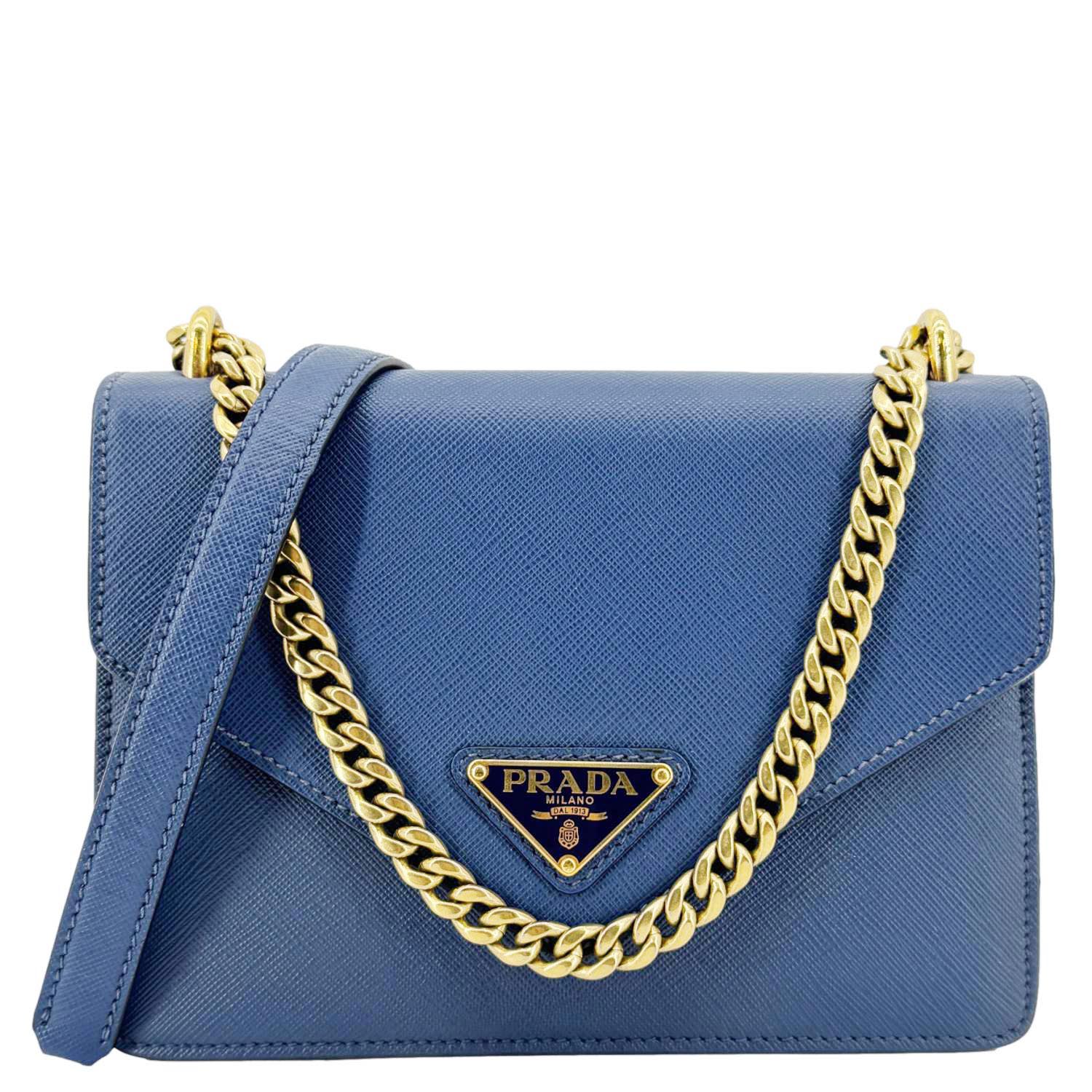 Prada Metal Triangle Envelope Chain Shoulder Bag in Blue