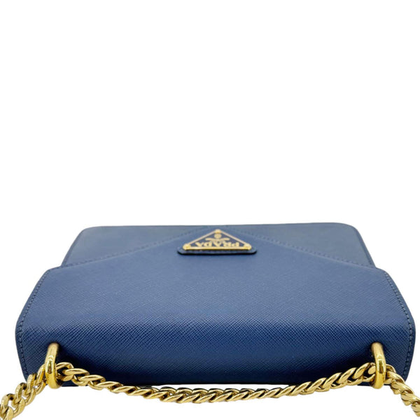 PRADA Metal Triangle Envelope Saffiano Leather Chain Shoulder Bag Blue