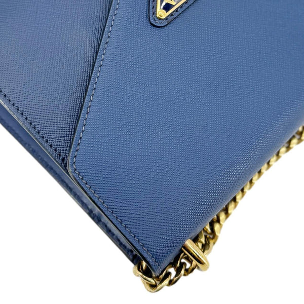 PRADA Metal Triangle Envelope Saffiano Leather Chain Shoulder Bag Blue
