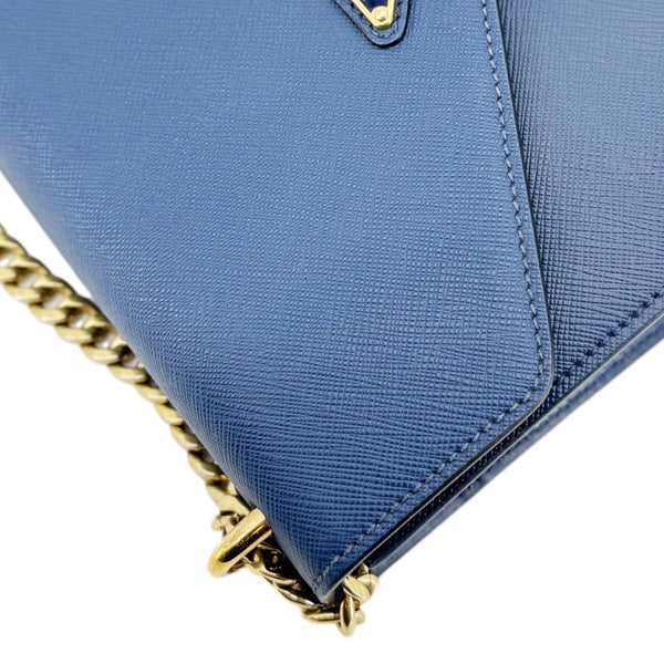 PRADA Metal Triangle Envelope Saffiano Leather Chain Shoulder Bag Blue