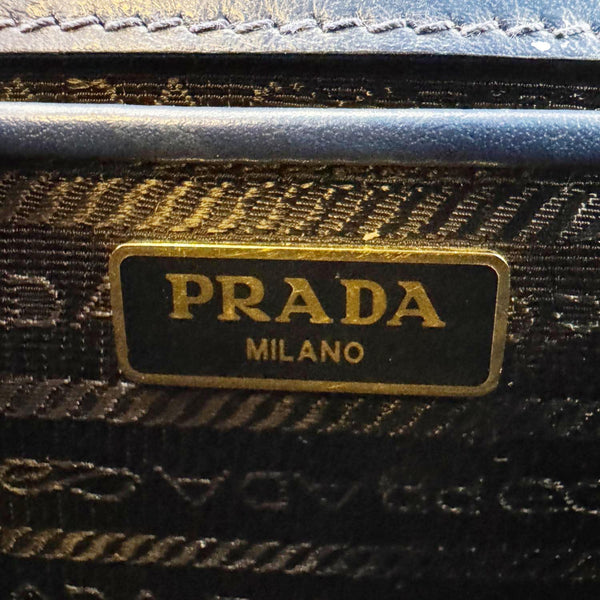 PRADA Metal Triangle Envelope Saffiano Leather Chain Shoulder Bag Blue