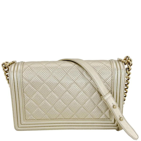 CHANEL Boy Flap Medium Perforated Lambskin Leather Shoulder Bag Light Gold