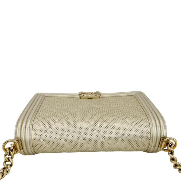 CHANEL Boy Flap Medium Perforated Lambskin Leather Shoulder Bag Light Gold