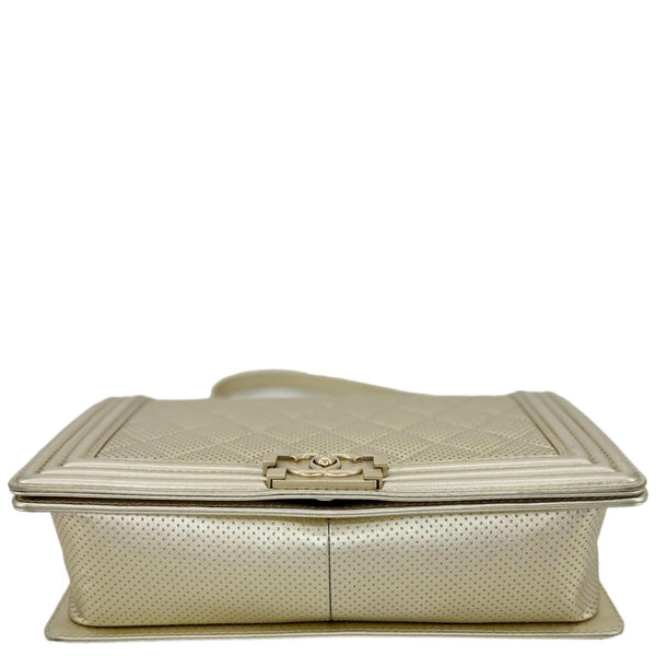 CHANEL Boy Flap Medium Perforated Lambskin Leather Shoulder Bag Light Gold