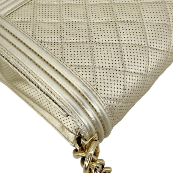 CHANEL Boy Flap Medium Perforated Lambskin Leather Shoulder Bag Light Gold