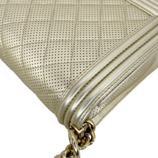 CHANEL Boy Flap Medium Perforated Lambskin Leather Shoulder Bag Light Gold