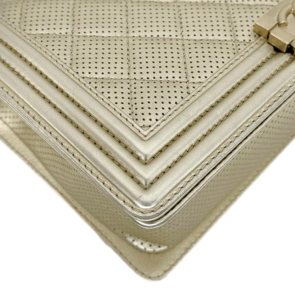 CHANEL Boy Flap Medium Perforated Lambskin Leather Shoulder Bag Light Gold