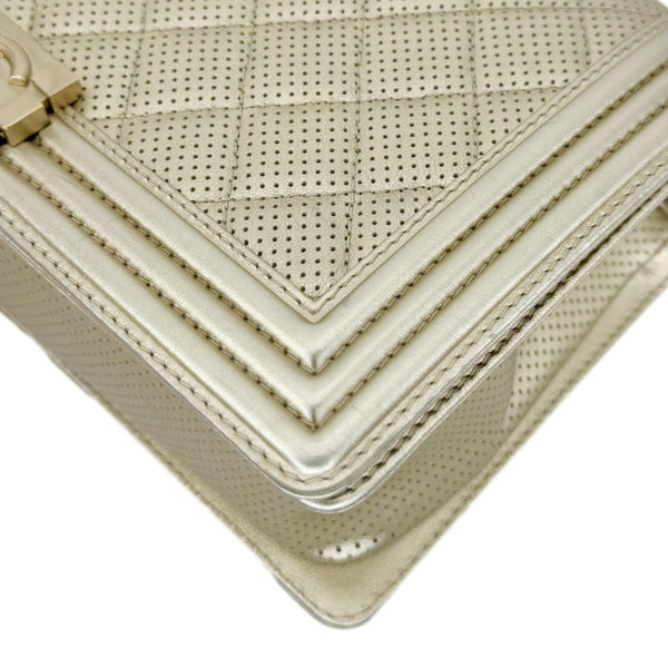 CHANEL Boy Flap Medium Perforated Lambskin Leather Shoulder Bag Light Gold
