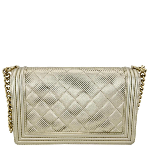 CHANEL Boy Flap Medium Perforated Lambskin Leather Shoulder Bag Light Gold