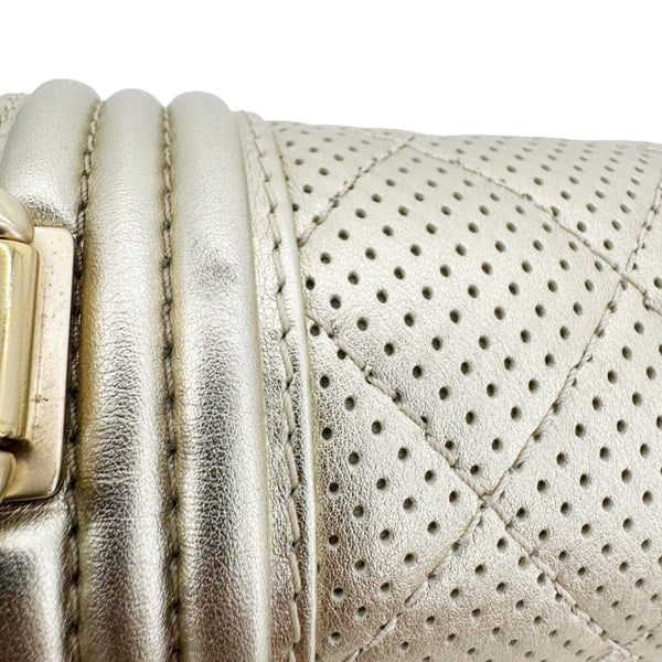 CHANEL Boy Flap Medium Perforated Lambskin Leather Shoulder Bag Light Gold