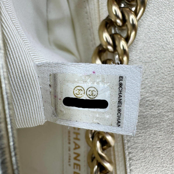 CHANEL Boy Flap Medium Perforated Lambskin Leather Shoulder Bag Light Gold