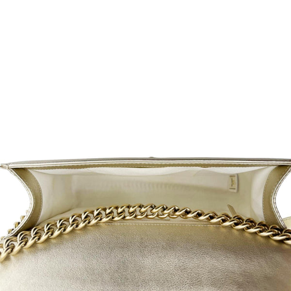 CHANEL Boy Flap Medium Perforated Lambskin Leather Shoulder Bag Light Gold