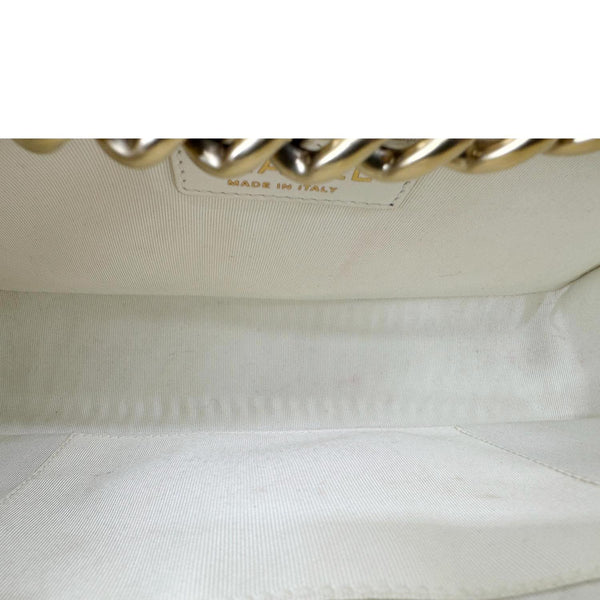 CHANEL Boy Flap Medium Perforated Lambskin Leather Shoulder Bag Light Gold