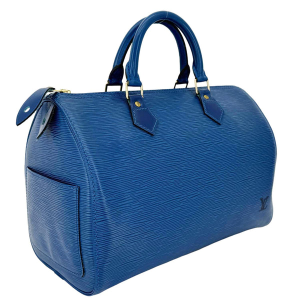 LOUIS VUITTON Speedy 30 Epi Leather Satchel Bag Blue
