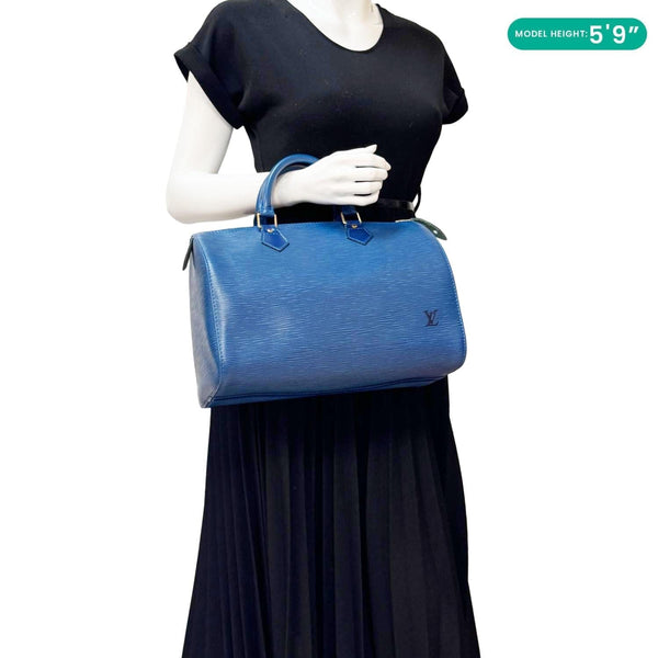 LOUIS VUITTON Speedy 30 Epi Leather Satchel Bag Blue