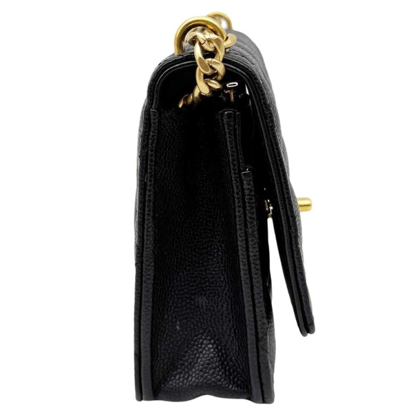 CHANEL Sweet Heart Flap Quilted Leather Wallet On Chain Crossbody Bag Black